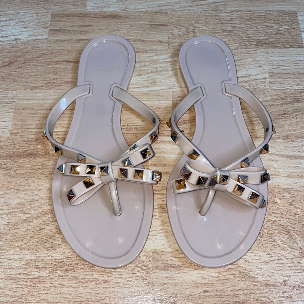 Studded Blush Bow Jelly Flip Flops